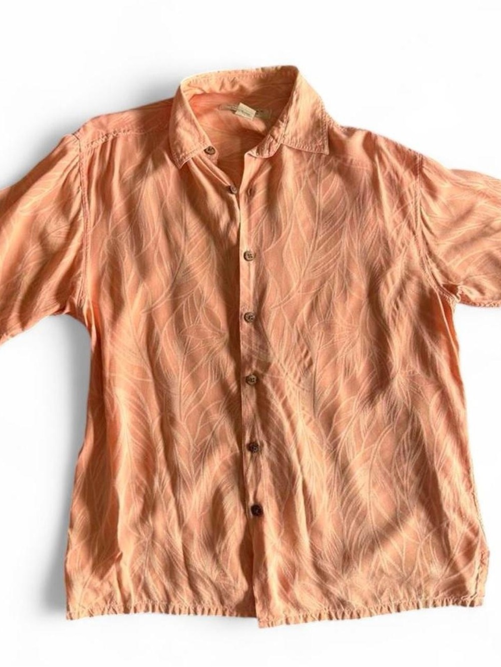 Island Republic peach silk jacquard Hawaiian shirt - coastal summer resort